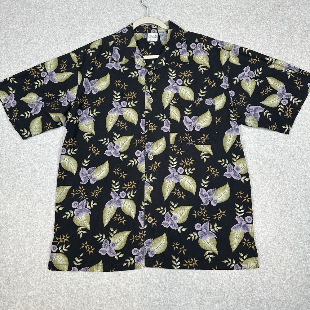 VTG Ocean Pacific OP Shirt Mens L Black Short Sleeve Button Up Hawaiian Y2K 90s